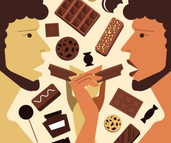 Caramelle Di Cioccolato Pubblicità Mangiare Disegno Simmetrico Di Icone Di Persone