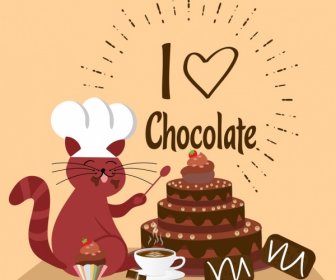 チョコレート背景かわいい猫クリーム ケーキ アイコン装飾