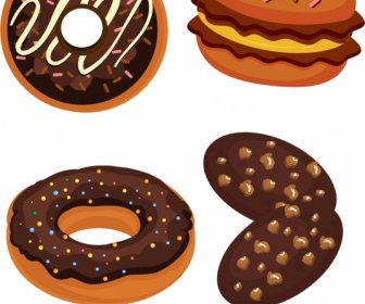 Chocolate Cakes Icons Colored Classical Design