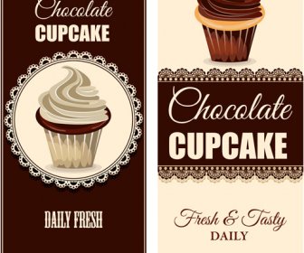 Chocolate Cupcake Lace Cards Vectors