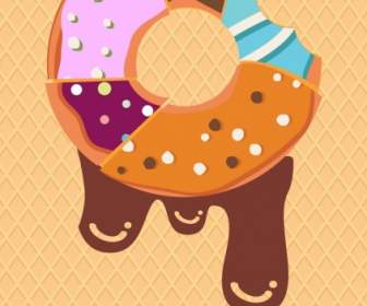 Реклама шоколада пончик плавления укусил значок красочный квартира