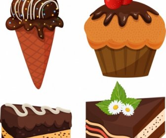 Chocolate Ice Cream Cakes Icons Brown 3d Decor