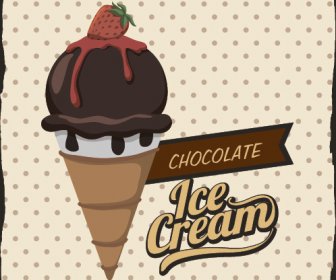 Schokoladen-Eiscreme Vintage Karten Vektoren Set