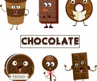 Chocolate Products Icons Cute Stylized Design