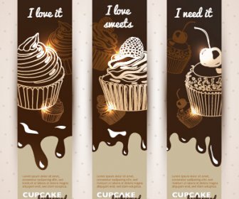 Chocolate With Cupcake Banners Background Vector