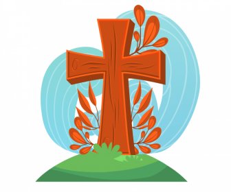 Christian Cross Sign Latar Belakang Desain Handdrawn Retro