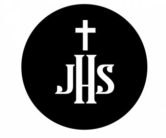 Christian Host Icon Silhouette Flat Round Shape Symmetric Texts Decor