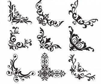 Christianity Ornament Design Element Black White Floral Corners Sketch