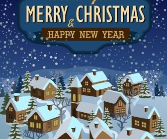 Christmas And New Year Town Background Vector