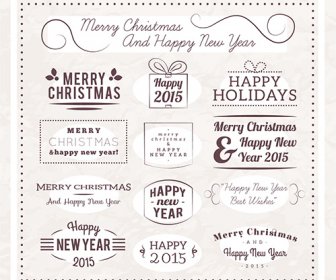 Natale Capodanno Di E15 Calligrafici Etichette Vettoriale
