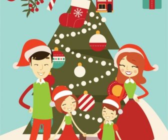 Boże Narodzenie Atmosfera Koncepcja Z Gromadzenie Ilustracja Dla Rodzin Z Dziećmi