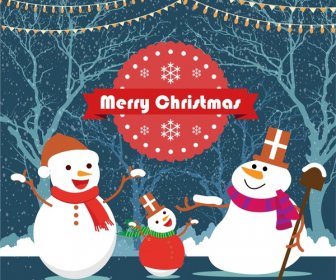 Christmas Backdrop Design Snowmen Family On Forest Background