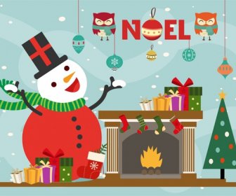 耶誕節回火車站範本雪人和符號收集設計
