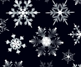 聖誕背景黑色白色晶瑩的雪花圖標設計