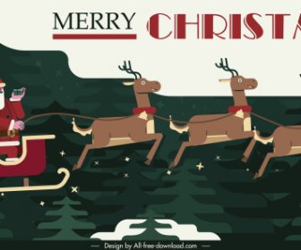 Christmas Background Classic Sleighing Santa Reindeers Icons Sketch
