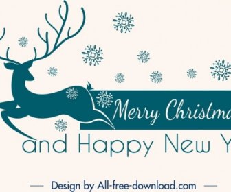 Christmas Background Classical Design Reindeer Snowflakes Icons
