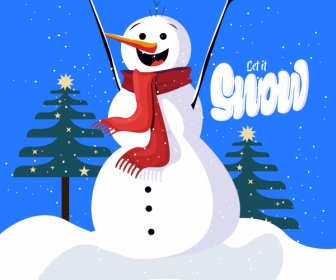 Christmas Background Cute Stylized Snowman Sketch