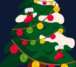 Latar Belakang Natal Dihiasi Ikon Pohon Cemara Desain Klasik