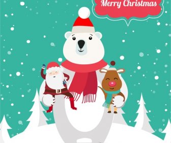 耶誕節背景設計與可愛的北極熊