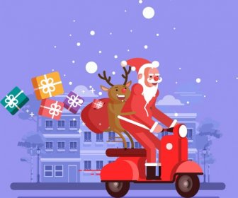 christmas background funny claus stylized reindeer icons
