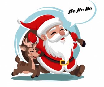 Christmas Background Funny Santa Reindeer Sketch Cartoon Design