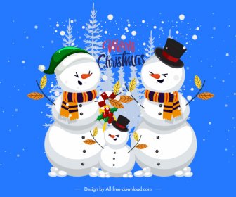 Christmas Background Funny Snowman Family Sketch