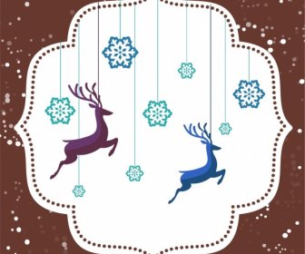 Latar Belakang Natal Menggantung Hiasan Kepingan Salju Dan Reindeers
