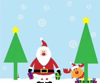 Christmas Background Illustration With Santa And Deer