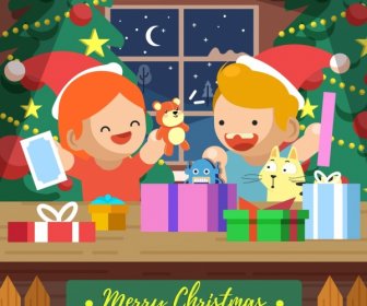 christmas background playful children toys gifts cartoon design
