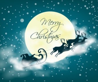 Christmas Background Santa Reindeer Moonlight Icons Bokeh Design
