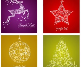 Latar Belakang Natal Rusa Set Perhiasan Bintang Cemara Ikon