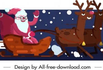 christmas background sleighing santa claus reindeers icons