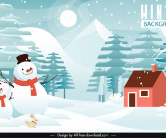 Natal Latar Belakang Bersalju Adegan Snowman Sketsa