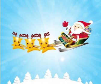 Latar Belakang Natal Dengan Rusa Kutub Dan Santa Claus Vektor Grafis