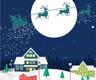 خلفية عيد الميلاد مع صورة ظلية سانتا كلوز على القمر