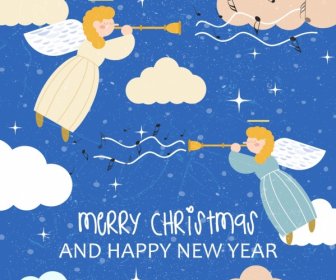 Christmas Banner Angel Horn Icons Classical Colored Design