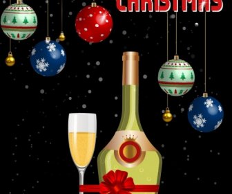 Christmas Banner Champagne Bauble Icons Colorful Design