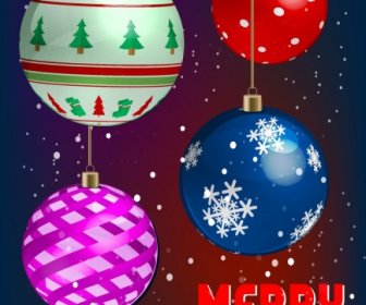 Christmas Banner Colorful Decorated Baubles Decor Winter Backdrop