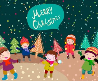 Christmas Banner Design With Kids Playing Outdoor