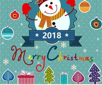 Christmas Banner Design With Snowman And X Mas Symbols