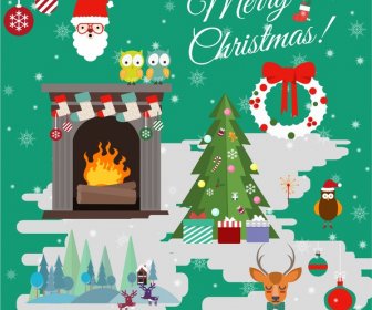 Christmas Banner Design With Symbols Elements