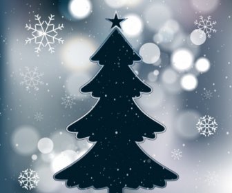 Christmas Banner Fir Tree Snowflakes Bokeh Backdrop