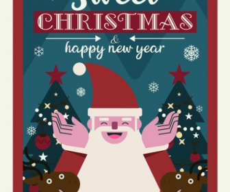 Christmas Banner Happy Santa Reindeer Sketch Classical Design