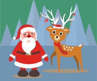 Ilustrasi Banner Natal Dengan Santa Claus Dan Rusa