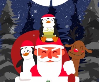 Christmas Banner Santa Claus Cute Animal Icons Decor