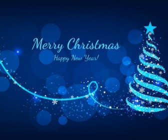 Christmas Banner Sparkling Bokeh Blue Fir Tree Icon