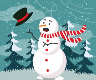 Christmas Banner Stylized Snowman Colored Cartoon