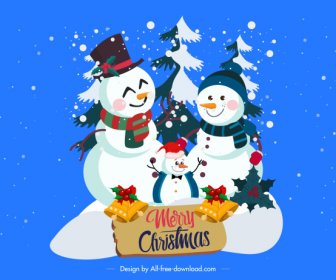 Christmas Banner Cách điệu Snowman Gia đình Phác Họa Cổ điển Trang Trí