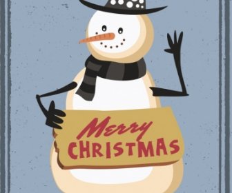 Christmas Banner Stylized Snowman Icon Retro Design