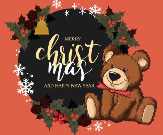 Christmas Banner Template Classic Cute Teddy Bear Decor